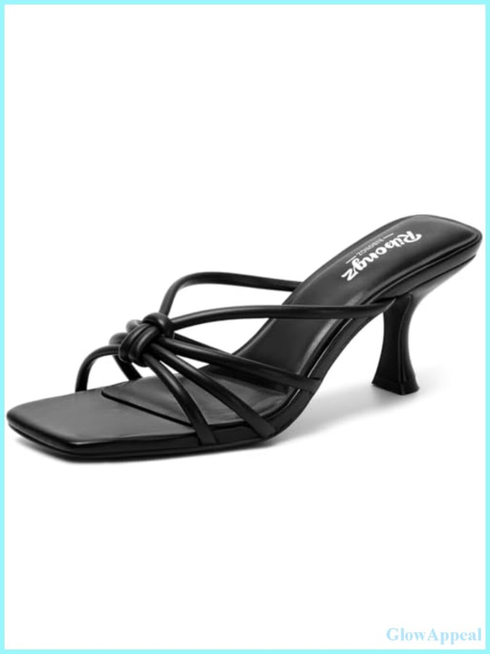 Women's Kitten Heel Mules Square Open Toe Backless Strappy Heeled Sandals